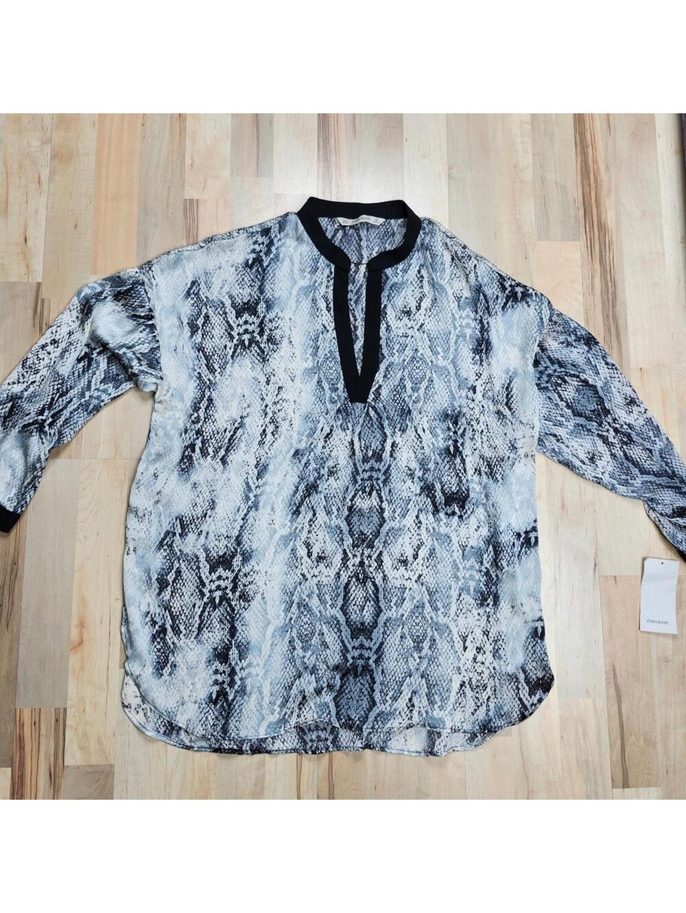 Zara Basic Snakeskin Print Blouse Long Sleeve Button Cuff XL